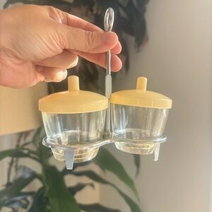 Vintage MCM Condiment Caddy with Glass Bowls Atomic Design